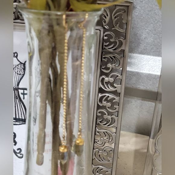 HANDMADE LABRODORITE CRYSYAL LONG HANGING GP EARRINGS - Picture 5 of 7